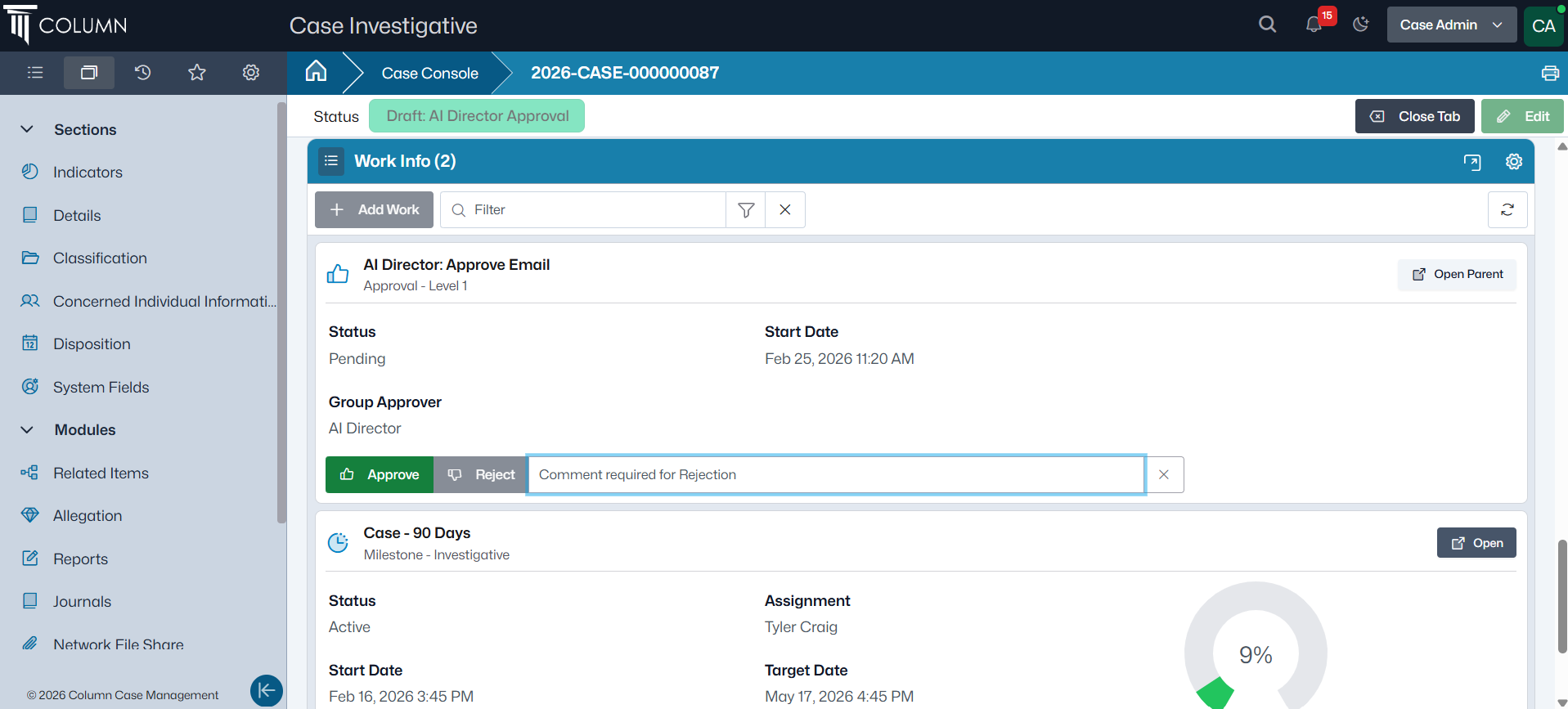 Work Info Milestone & Approval
